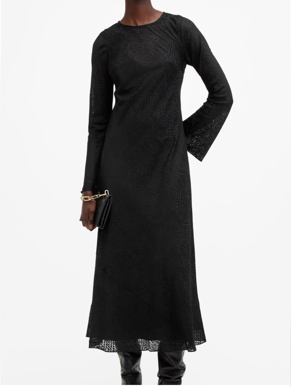 All Saints Women 4 Black Whimsigoth Long Sleeve Jada Animal Print Maxi Dress NWT